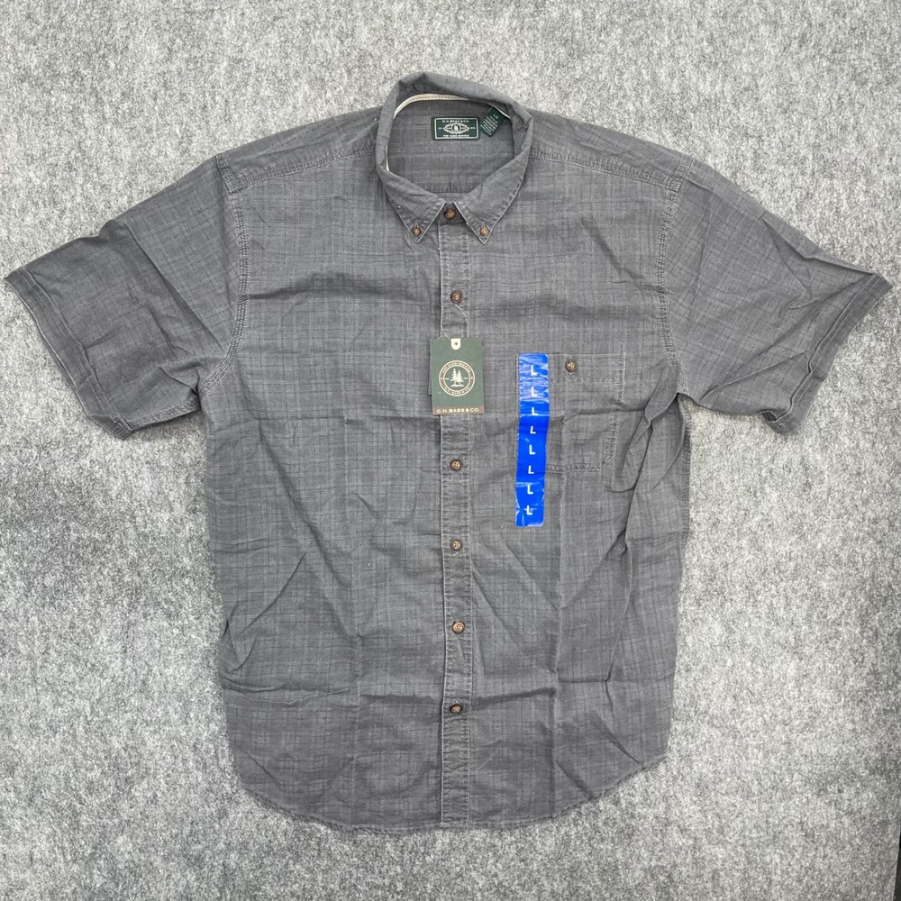 GH Bass Shirt Mens Large Gray Short Sleeve Button Down Shirt Textured Pocket New